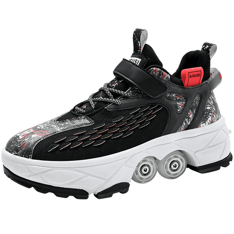 Deformed roller skates with brakes and four wheels that can walk and slide