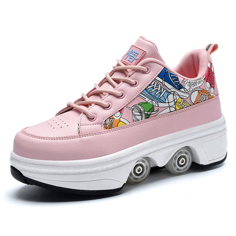 Deformed shoes, four-wheeled deformed roller skates, can walk and slide, roller skates for girls, roller skates